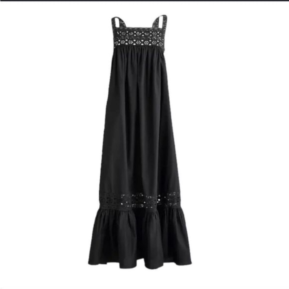 J. Crew Black Eyelet-Hem Midi Dress